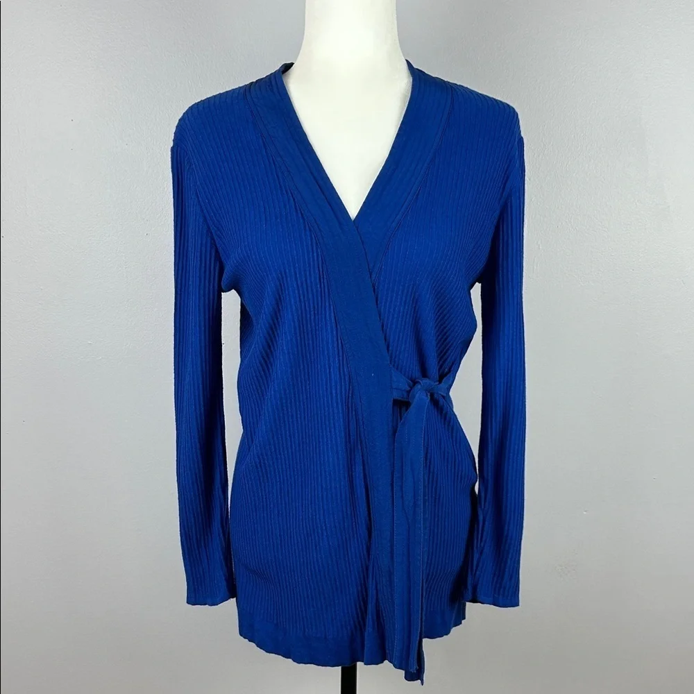 Sandro Silk Cashmere Knit Wrap Kimono Style Cardigan Sweater Size 1 Royal Blue - Picture 2 of 14